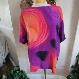 Aliki Yamani Silk Blouse Short Sleeve SZ M/L